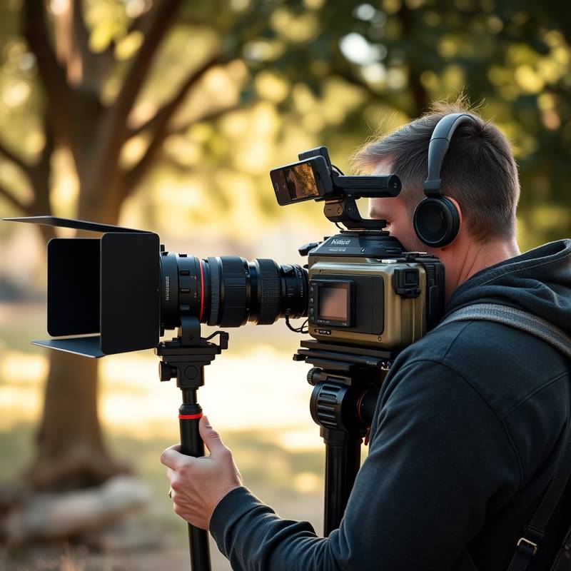 Person filming a video with professional equipment